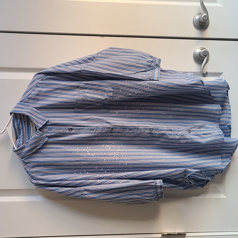 Anthropologie Blue and White Striped Button-Down Shirt